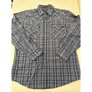 Canyon Guide Outfitters Flannel Pearl Snap Shirt Plaid Lg Western Outdoor Blue